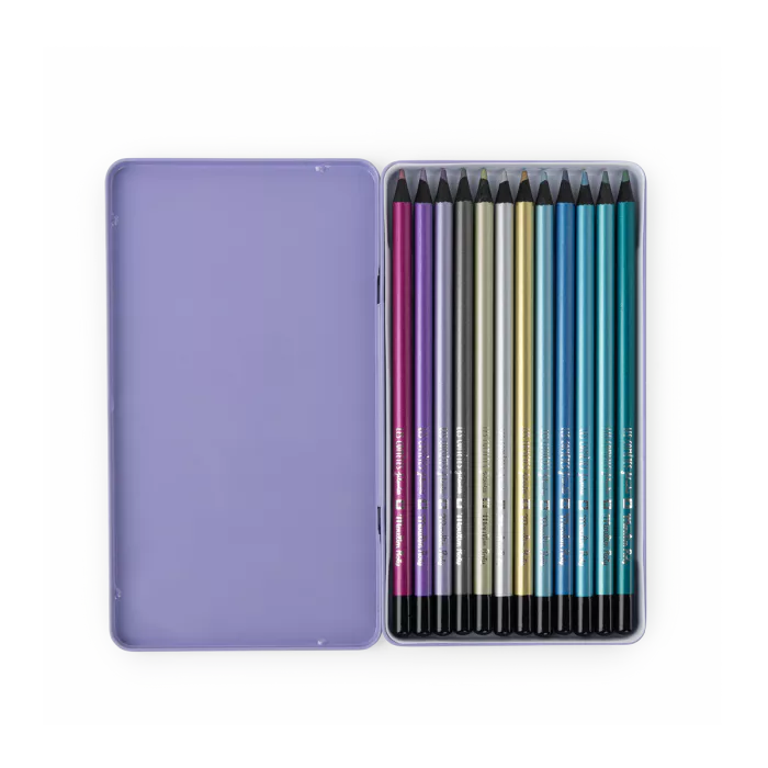 Lata lápices de colores metalizados