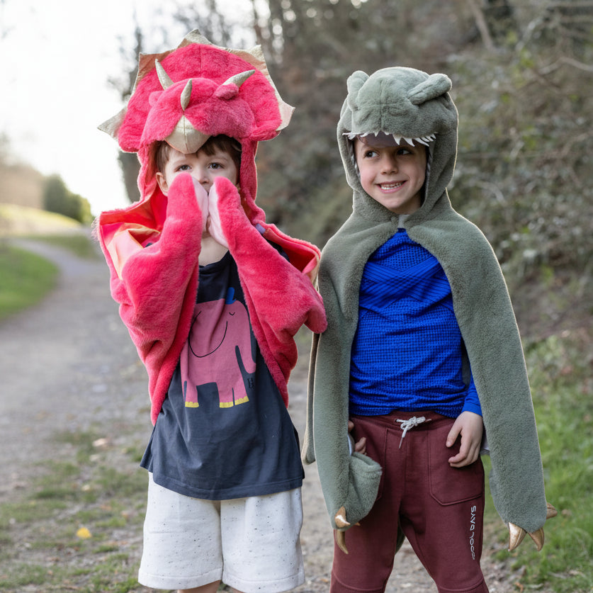 Capa de dinosaurio de peluche
