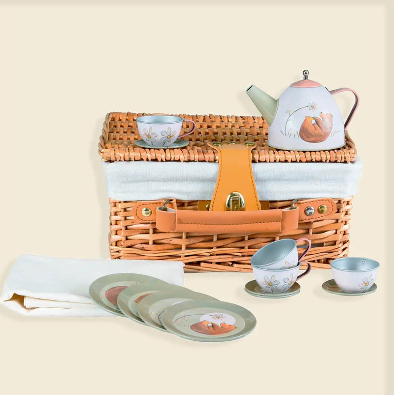 Cesta de Mimbre con Set de Té Bosque