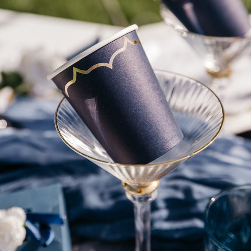 Vasos de Cartón Azul Marino y Dorado de
