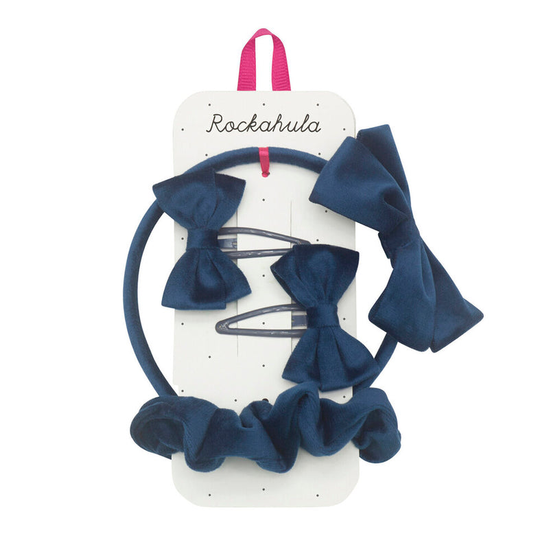 Set Velvet Bow School Hair - Azul