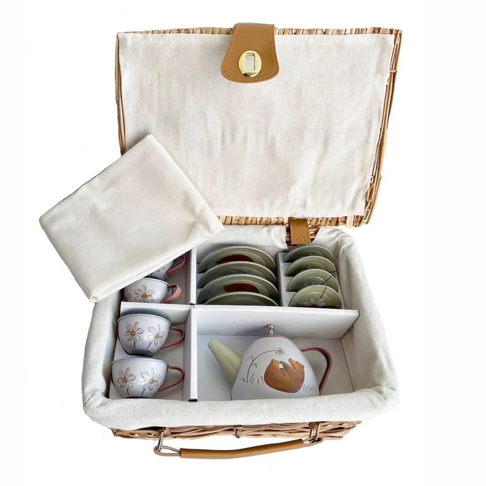 Cesta de Mimbre con Set de Té Bosque