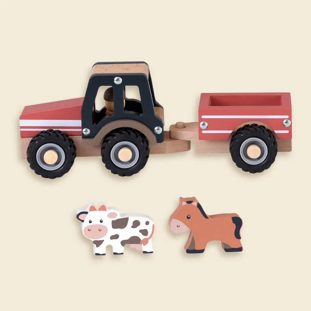 Tractor con remolque de madera