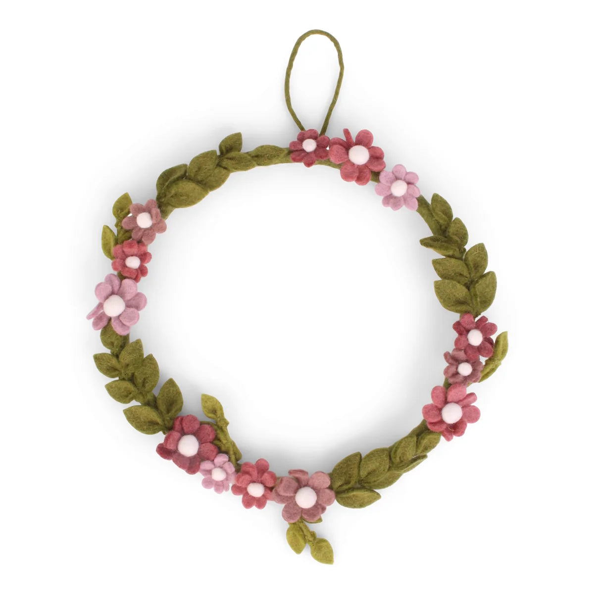 Corona hojas y flores rosa
