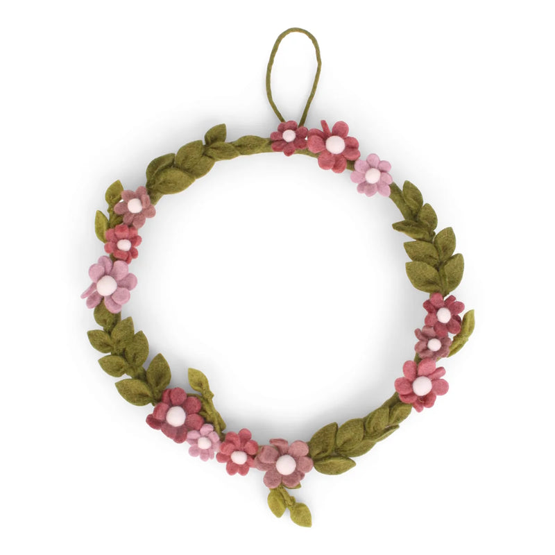 Corona hojas y flores rosa
