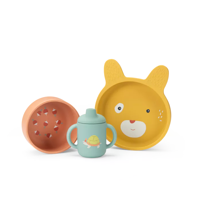Set vajilla silicona - Trois petits lapins