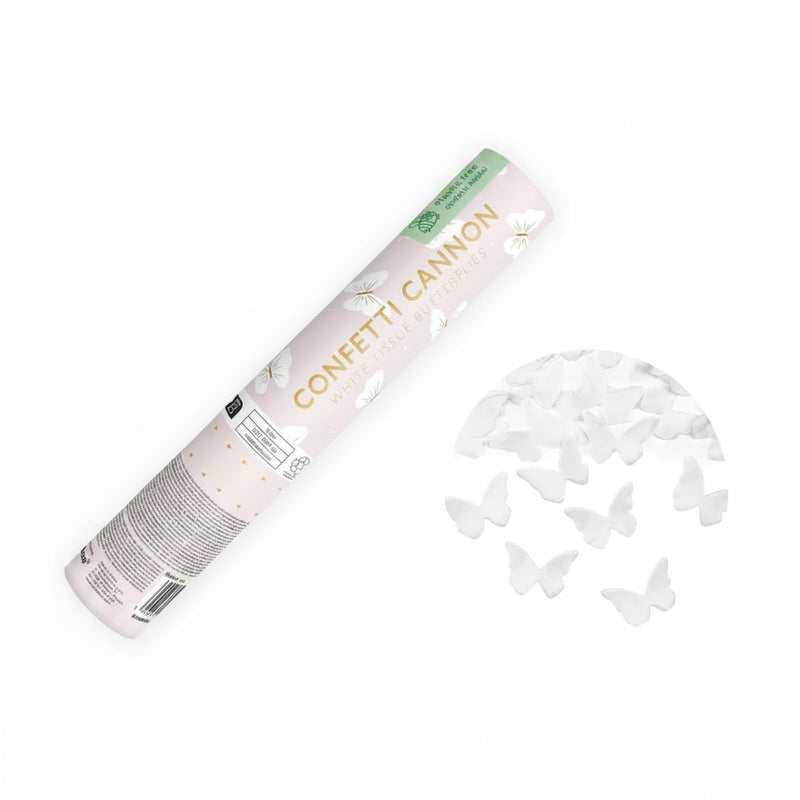 Cañón de Confeti Mariposas Blancas