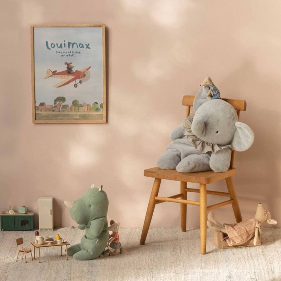 Elefante de peluche grande - azul/gris