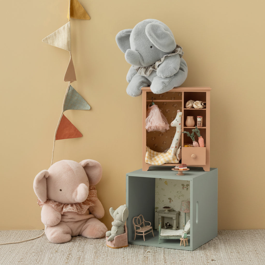 Elefante de peluche grande - azul/gris